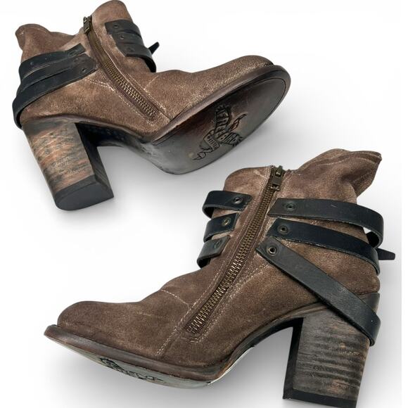 New Freebird 7 Blaze High Heel Bootie Cognac edgy distressed leather ankle boot - Picture 6 of 8